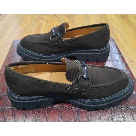 Söfft Satara Chocolate Brown Suede Horsebit Lug Sole Platform Loafers Size 8 - Picture 5 of 11
